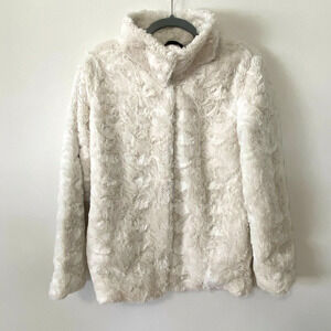 H&M Cream Off-White Faux Fur Front Snap High Neck Pockets Jacket Coat 14Y XS